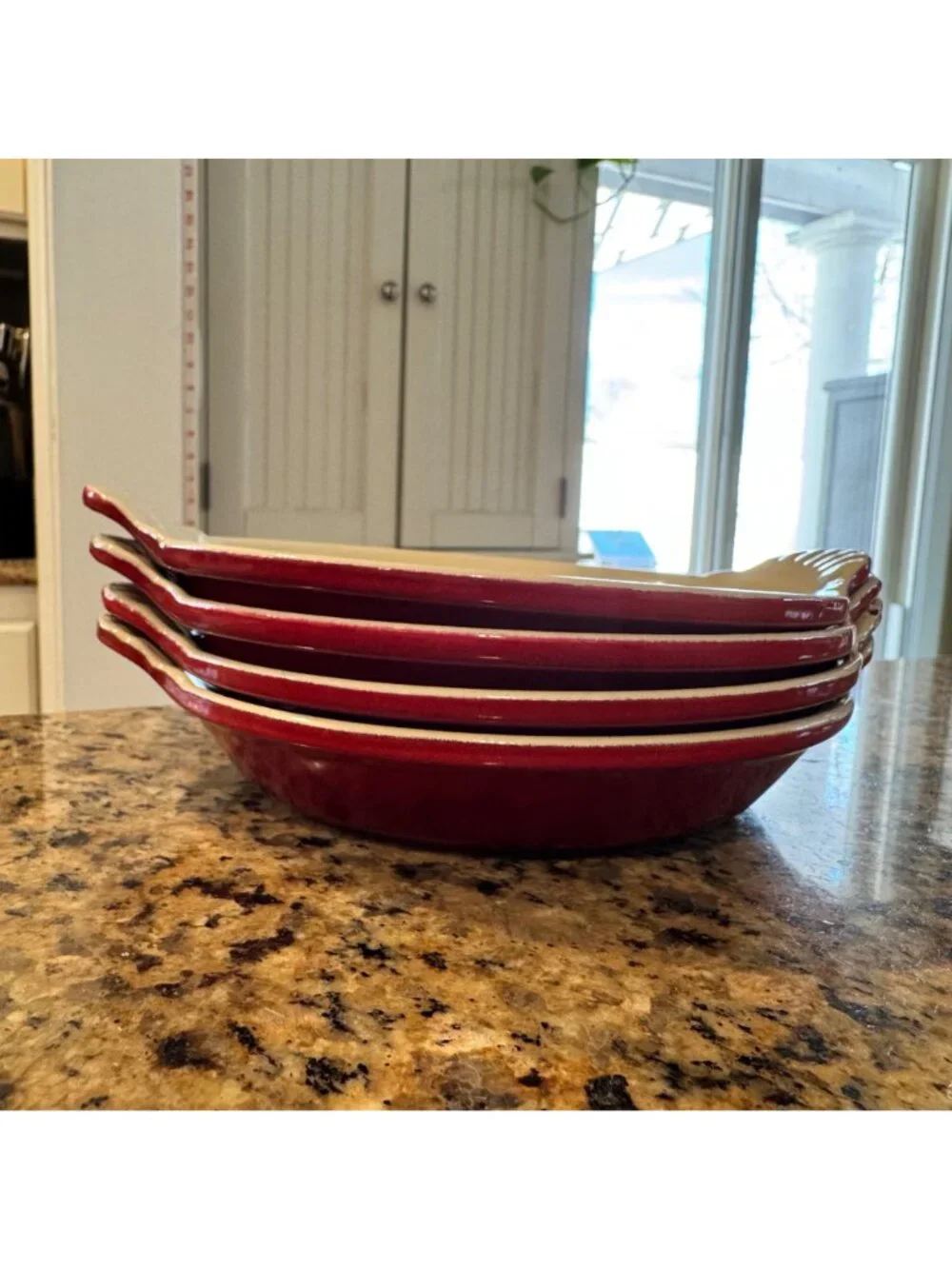 4 Le Creuset Red Au Gratin Dish #3 Cocotte Enameled Cast Iron 7.5 in France VTG - Picture 14 of 16